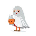 Vector cartoon halloween ghost boy with pumpkin Royalty Free Stock Photo