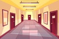 Vector cartoon hallway, corridor with many doors