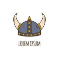 Vector cartoon hand drawn viking helmet icon