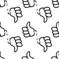 Vector pattern of a cartoon hand with a raised finger.Seamless pattern of a hand-drawn black outline of a hand with a raised thumb