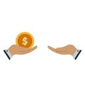 Vector cartoon of Hand, giving money to other hand Royalty Free Stock Photo