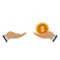 Vector cartoon of Hand, giving money to other hand Royalty Free Stock Photo