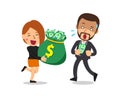 Vector cartoon happy business woman earns more money than business man Royalty Free Stock Photo