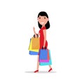 Vector cartoon happy woman shopping bags Royalty Free Stock Photo