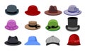 Vector Cartoon headgears. Hats fashion clothes, man and woman headwear. Fashion head hat. Clothing accessory. Colorful