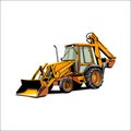 Vector cartoon bulldozer illustration from side view