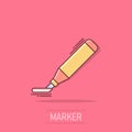 Vector cartoon highlighter marker pen icon in comic style. Highlight concept illustration pictogram. Office stationery business