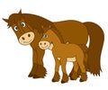 Vector Cartoon Horse with Foal, Horse Clipart