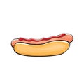 Vector cartoon hotdog icon with sausage isolated on white background. Royalty Free Stock Photo