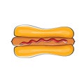 Vector cartoon hotdog icon with sausage isolated on white background. Vintage hot dog label design element. Royalty Free Stock Photo