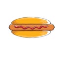 Vector cartoon hotdog icon with sausage isolated on white background. Vintage hot dog label design element. Royalty Free Stock Photo