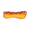 Vector cartoon hotdog icon with sausage isolated on white background. Vintage hot dog label design element. Royalty Free Stock Photo