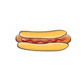 Vector cartoon hotdog icon with sausage isolated on white background. Vintage hot dog label design element. Royalty Free Stock Photo