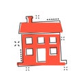 Vector cartoon house icon in comic style. Building sign illustration pictogram. House business splash effect concept.