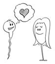 Vector Cartoon of Human Sperm or Spermatozoon Declaring His Love to Egg or Ovum Royalty Free Stock Photo