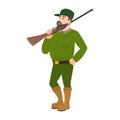 Vector cartoon hunter green uniform hunting rifle Royalty Free Stock Photo