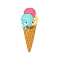 Vector Cartoon Ice Cream Isolated on White Background, Happy Icecream Cone Licking. Royalty Free Stock Photo