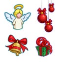 Christmas Cartoon Icon Set - Angel Hanging Balls Bell Gift Royalty Free Stock Photo