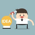 Vector cartoon of Idea lightbulb is refilled to brain