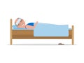 Vector cartoon ill old man in bed with influenza