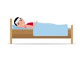 Vector cartoon ill sick man lying in bed with flu Royalty Free Stock Photo