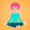 Vector cartoon illustartion of a young businesswoman meditating in the lotus position