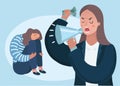 Angry upset mother character scolds her crying naughty daughter. Vector flat cartoon illustration