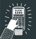 Close-up of cards servicing with POS-terminal Royalty Free Stock Photo