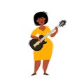 Vector cartoon illustration of african jazz musician on bass guitar