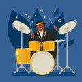 Vector cartoon illustration of african jazz, soul musician on drums