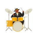 Vector cartoon illustration of african jazz, soul musician on drums