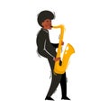 Vector cartoon illustration of african jazz, soul musician with saxophone