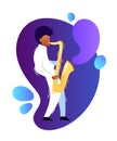 Vector cartoon illustration of african jazz, soul musician with saxophone