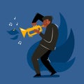 Vector cartoon illustration of african jazz, soul musician with trumpet Royalty Free Stock Photo