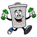 Trash Can Mascot running with Money