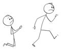 Vector Cartoon Illustration of Angry Customer or Worker Walking Away and Kneeling Man Begging Him to Don`t Leave