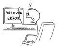 Vector Cartoon Illustration of Angry Man or Businessman Working on Computer and Watching Network Error Message on the