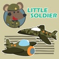 Vector cartoon illustration with animal soldier. Creative vector childish background for fabric, textile, nursery wallpaper,