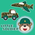 Vector cartoon illustration with animal soldier. Creative vector childish background for fabric, textile, nursery wallpaper,