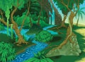 Vector cartoon illustration of background morning jungle Royalty Free Stock Photo