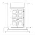 Vector Cartoon Illustration of Bank or Government Institution Classic Closed Door or Entrance With Pillars and Stairs