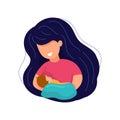 Vector cartoon illustration of Beautiful mother breastfeeding her baby child holding him in hands. Breastfeeding illustration,