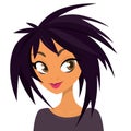 Vector cartoon illustration of a beautiful teenager portrait with fancy black and violet spike haircut and blue dress Royalty Free Stock Photo