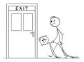 Vector Cartoon Illustration of Big Rough Man or Bouncer Carrying Drunk Man to Exit Door to Throw Him Out of Building Royalty Free Stock Photo