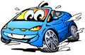 Vector Cartoon illustration of a blue Sports Car Mascot racing in full speed