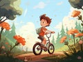 boy child rides a bike in the park Royalty Free Stock Photo