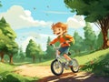 boy child rides a bike in the park Royalty Free Stock Photo