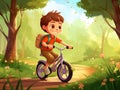 boy child rides a bike in the park