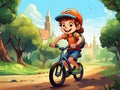 boy child rides a bike in the park Royalty Free Stock Photo