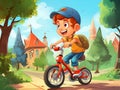 boy child rides a bike in the park Royalty Free Stock Photo